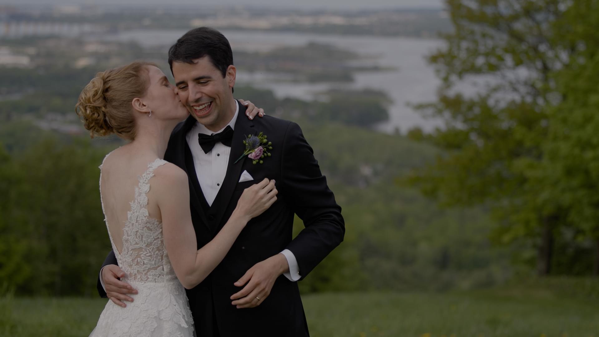 Kelly and Eleazar sharing a romantic moment on the hill of Spirit Mountain in Duluth
