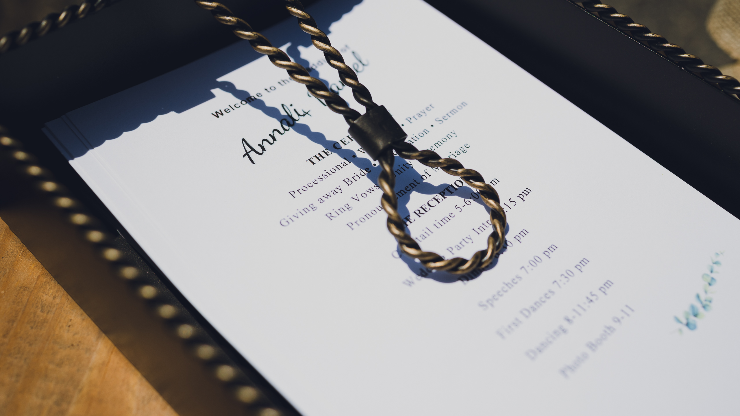 Annali and Daniel's ceremony pamphlet detail at Giant's Ridge Resort