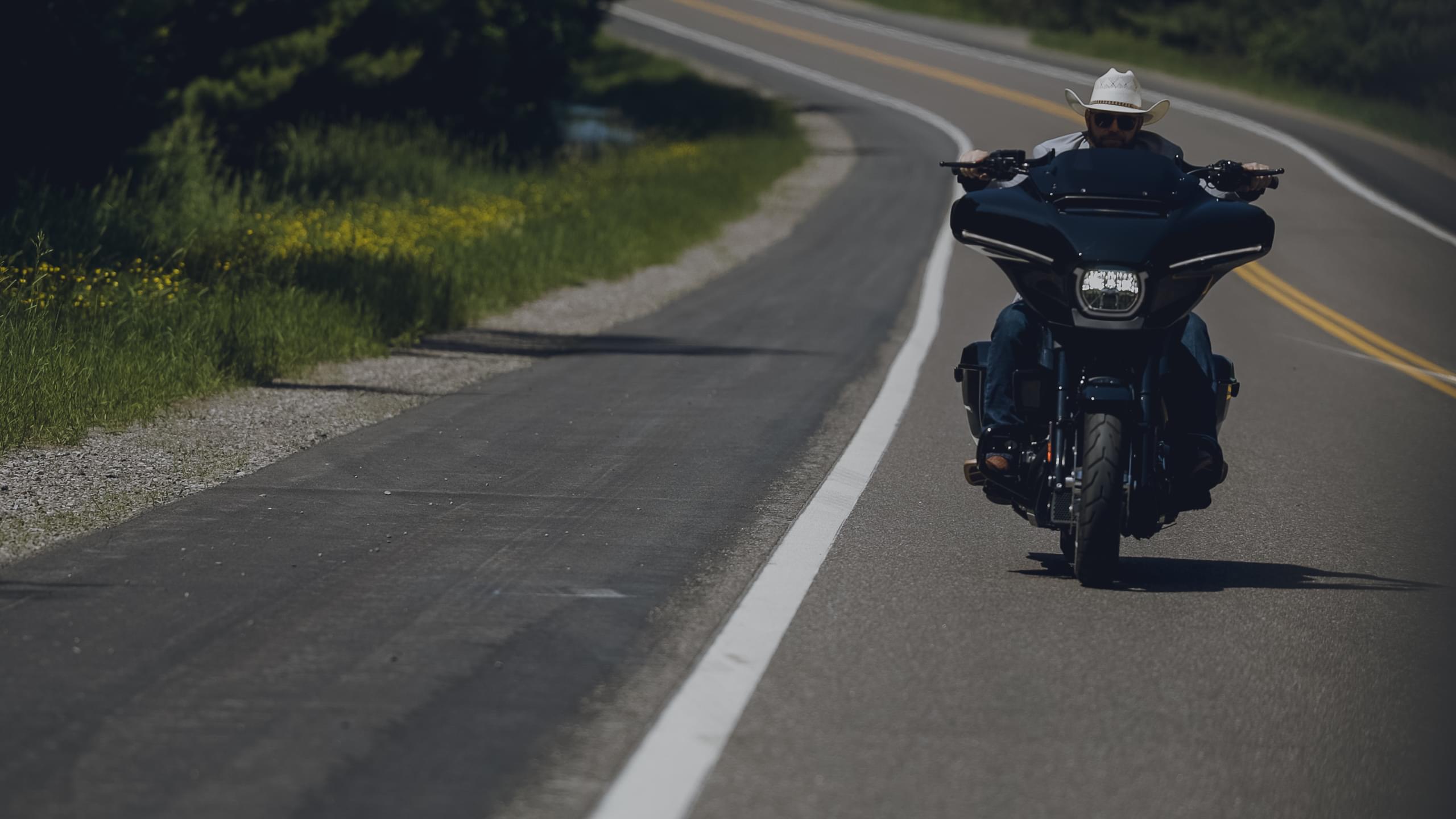 Daniel riding his motorcycle at Giant's Ridge Resort for first look