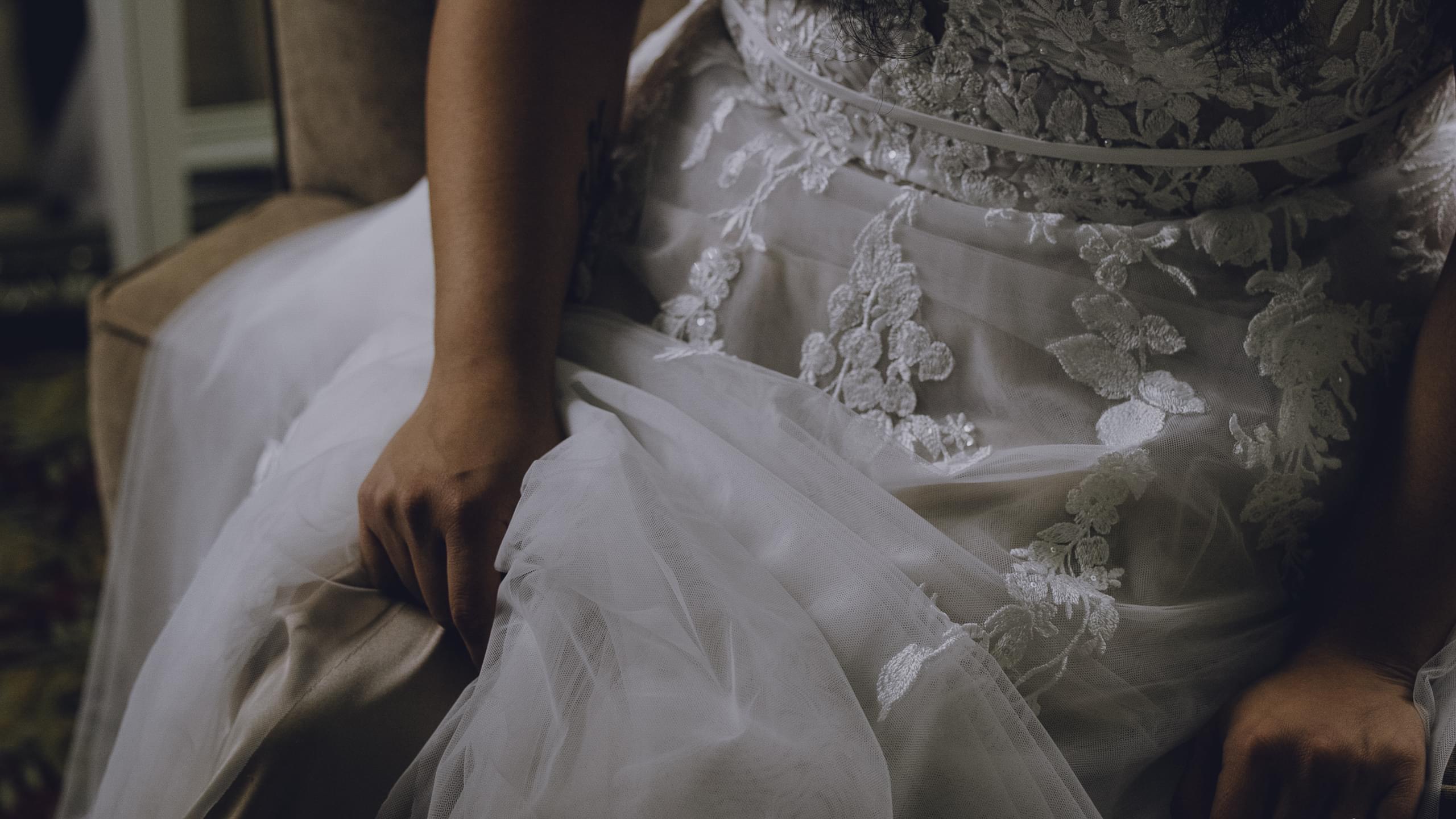 Megan in her wedding dress in the bridal suite at Northland Country Club